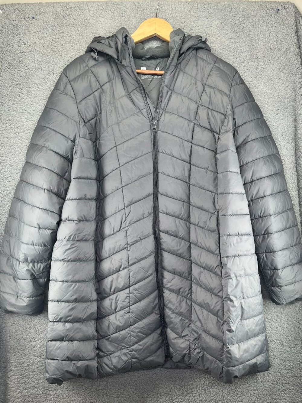 Xersion Womens 1X Gray Hooded Quilted Puffer Coat Plus Size NWOT